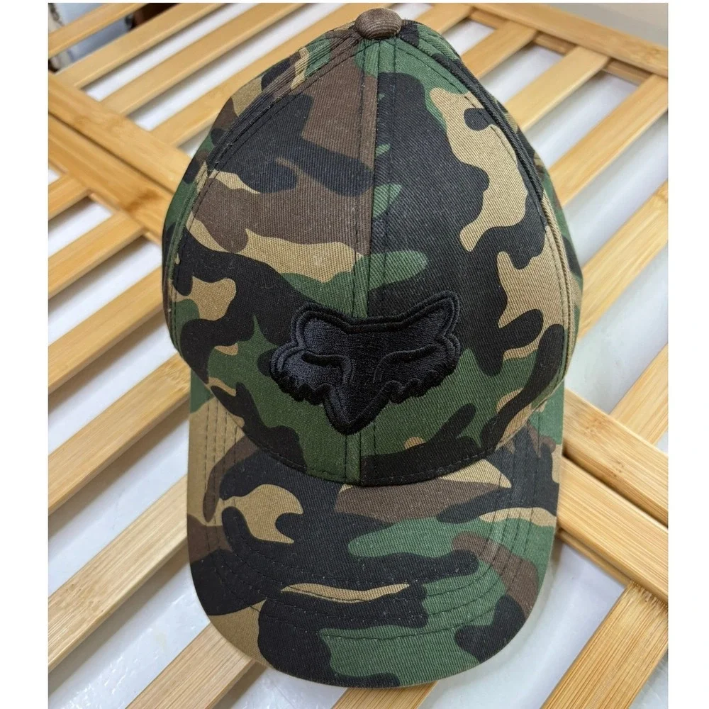 Fox Racing Youth Camo Flexfit Hat Black Embroidered Logo Baseball Cap OSFM